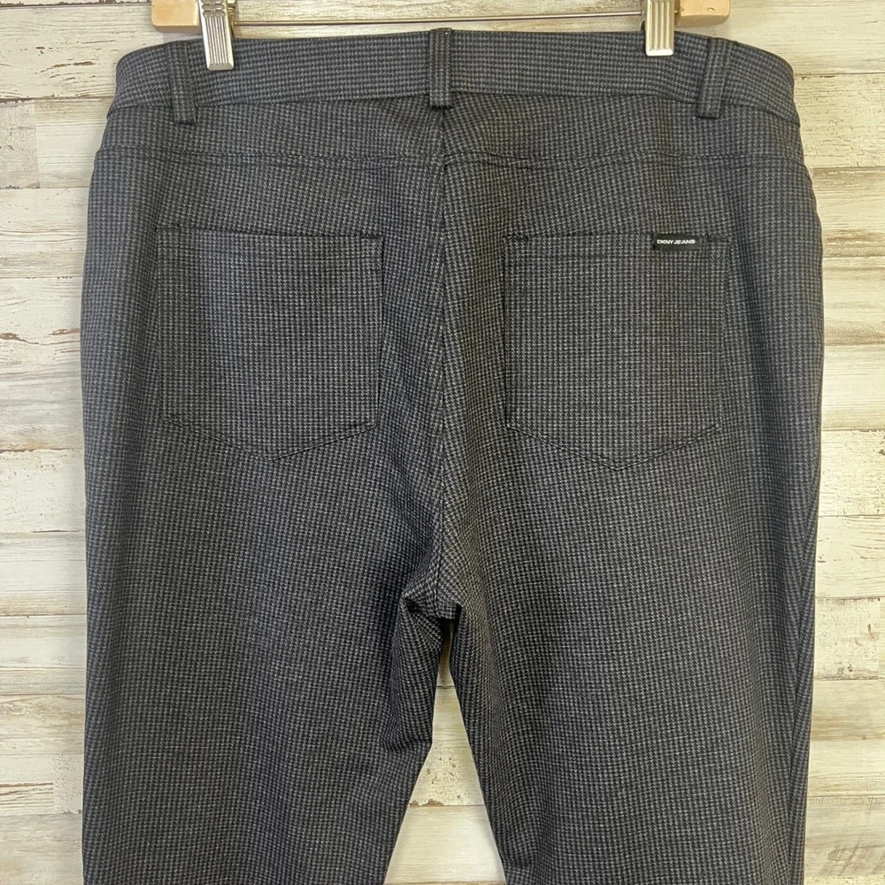 DKNY Jeans Chino Pants Women L Black Grey Houndstooth Skinny Dark Academia